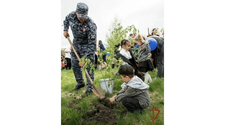 В честь Дня Победы росгвардейцы высадили кусты сирени в Омской области
